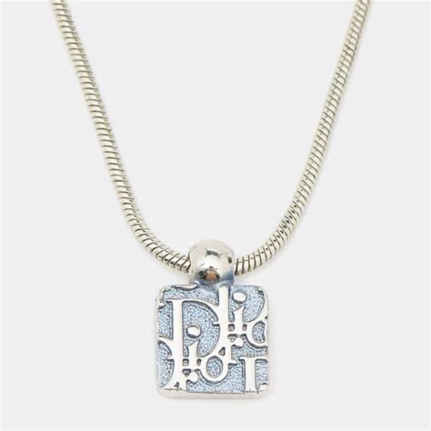 Dior Blue Silver Trotter Pendant Necklace 